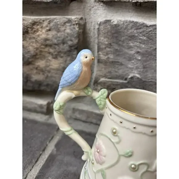 Lenox Petal And Pearls Bluebird Bud Vase Watering Can 5” Porcelain Cottagecore - Picture 5 of 11